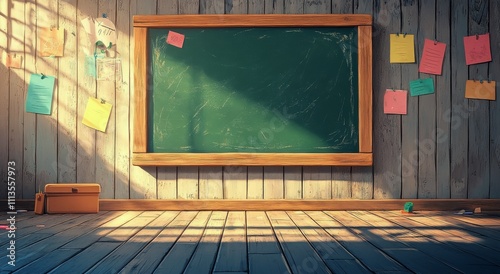 Creative classroom with chalkboard and colorful decorations in a bright learn...