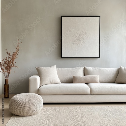 Modern living room with neutral colors and minimalist decor for a serene atmo...