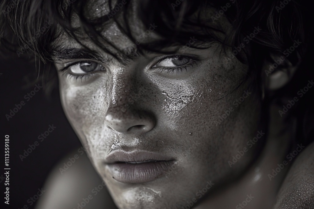 a man's exhausted face, dripping with sweat a man's exhausted face, dripping with sweat