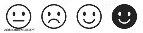 feedback emojis emoticons. smile, neutral, angry, sad, emoji. emoticon level scale rating. vector illustration	
