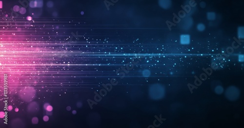 Vibrant light trails with purple and blue colors create a stunning abstract b...