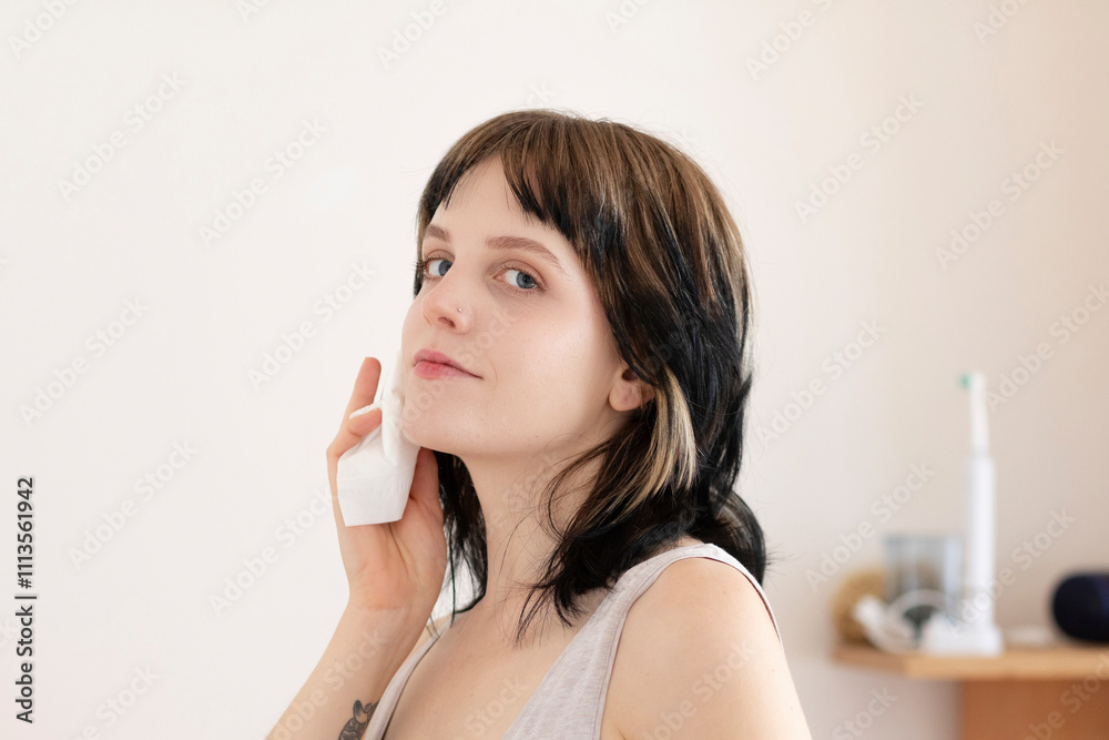 young woman with tooth brush in the bathroom young woman with tooth brush in the bathroom