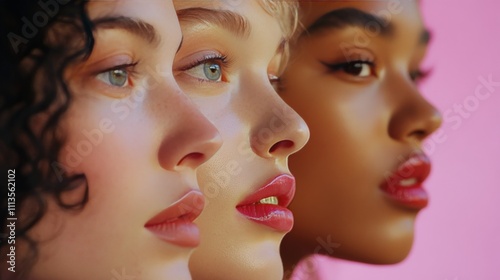 Diverse group of women showcasing unique beauty and striking features against...