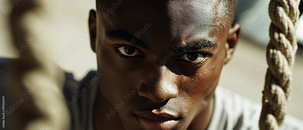 Intense Closeup Portrait of a Young Black Mans Face Intense Closeup Portrait of a Young Black Mans Face