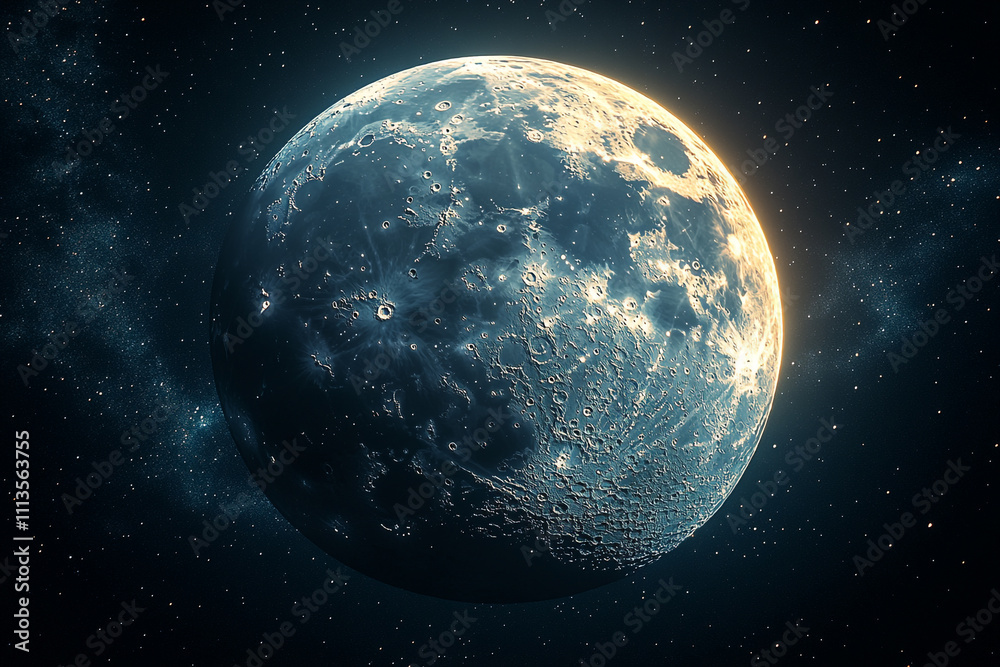 Fototapeta premium A Detailed View Of The Moons Surface And Stars