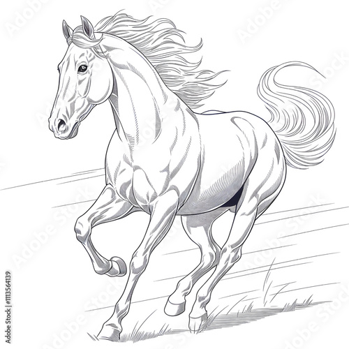 horse isolated running coloring page