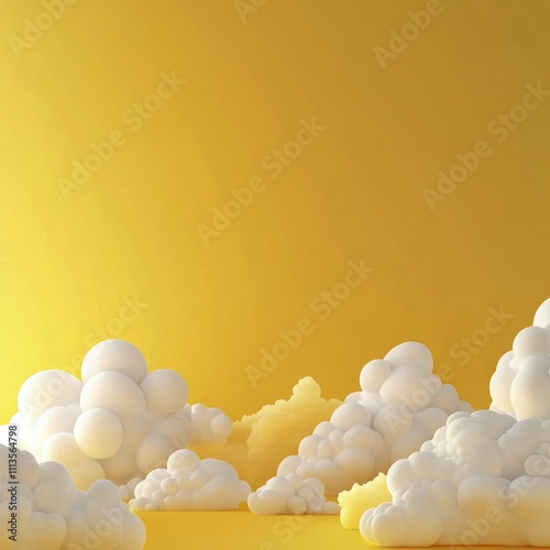 Bright yellow background with fluffy white clouds creating a cheerful atmosphere