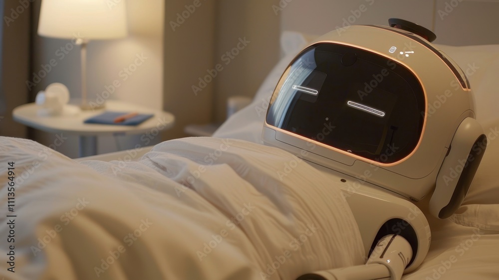 Fototapeta premium Robotic Caregivers: These AI-driven robots provide elderly care, simulating empathy to offer both emotional and physical assistance, enhancing independence and well-being. 