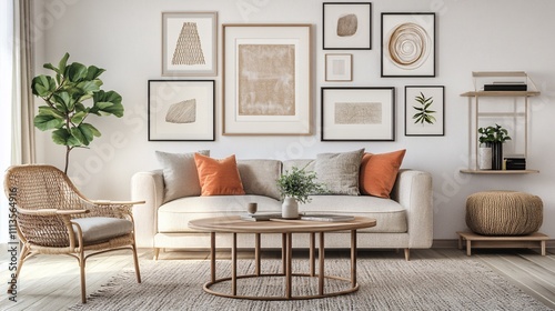 Living room with a gallery wall of framed art
