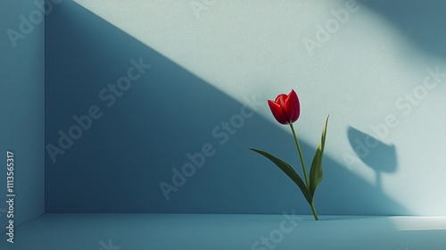 Bright red tulips arranged in a minimalist display against a light background