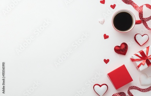 Warm beverages and heart decorations create a cozy atmosphere for a special o...