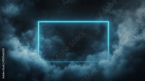 Illuminated neon frame in a misty atmosphere during a night event