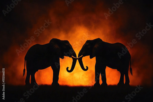 elephant silhouettes at sunset  photo