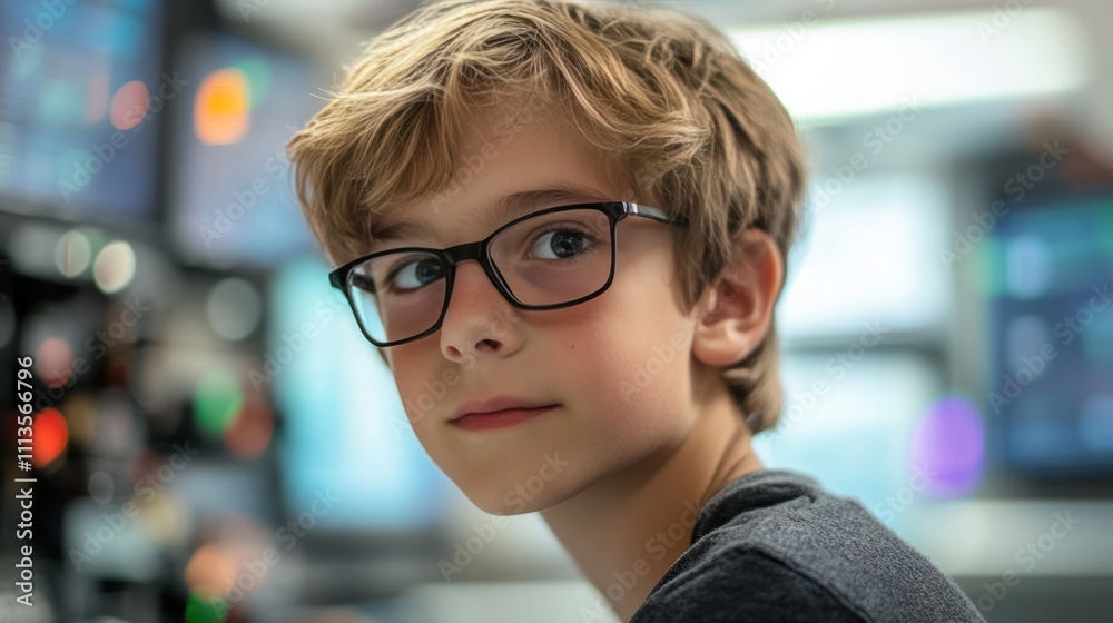 Young boy developing intrusion detection systems in cybersecurity training Young boy developing intrusion detection systems in cybersecurity training