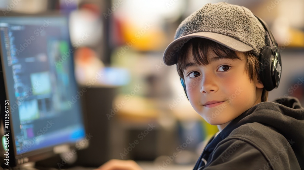 Young boy learning game modding techniques in a collaborative online community Young boy learning game modding techniques in a collaborative online community