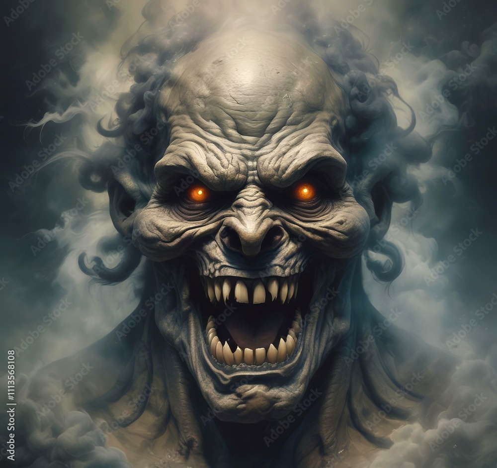 Illustration of devil spooky face in dramatic smoke. Illustration of devil spooky face in dramatic smoke.
