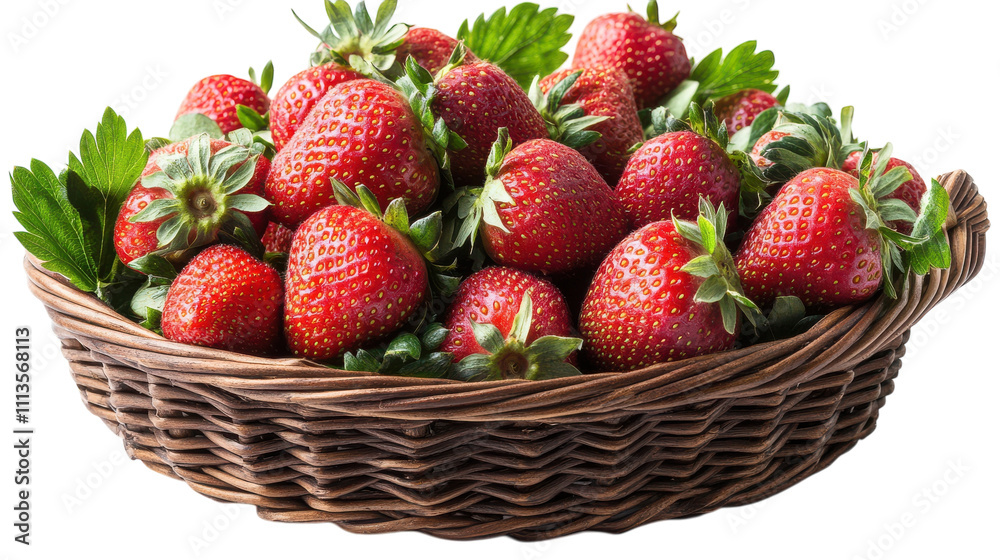 A woven basket overflows with vibrant, freshly picked strawberries, their glossy red surfaces shining in the warm sunlight, evoking the joys of summer harvest and nature's sweetness A woven basket overflows with vibrant, freshly picked strawberries, their glossy red surfaces shining in the warm sunlight, evoking the joys of summer harvest and nature's sweetness