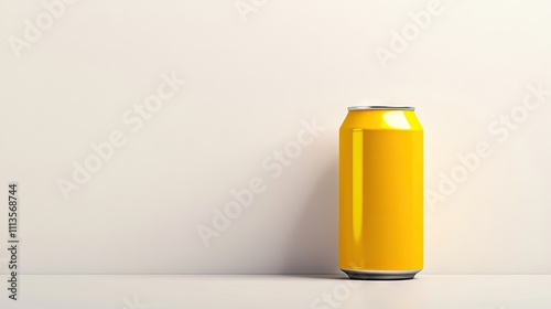 Empty aluminum can with a blank yellow design, placed against a white background for a clean look, perfect for product placement and advertising opportunities.