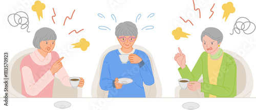 シニアライフ：友人とカフェでけんかして怒るシニア女性