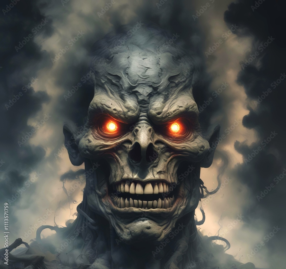 Illustration of devil spooky face in dramatic smoke. Illustration of devil spooky face in dramatic smoke.