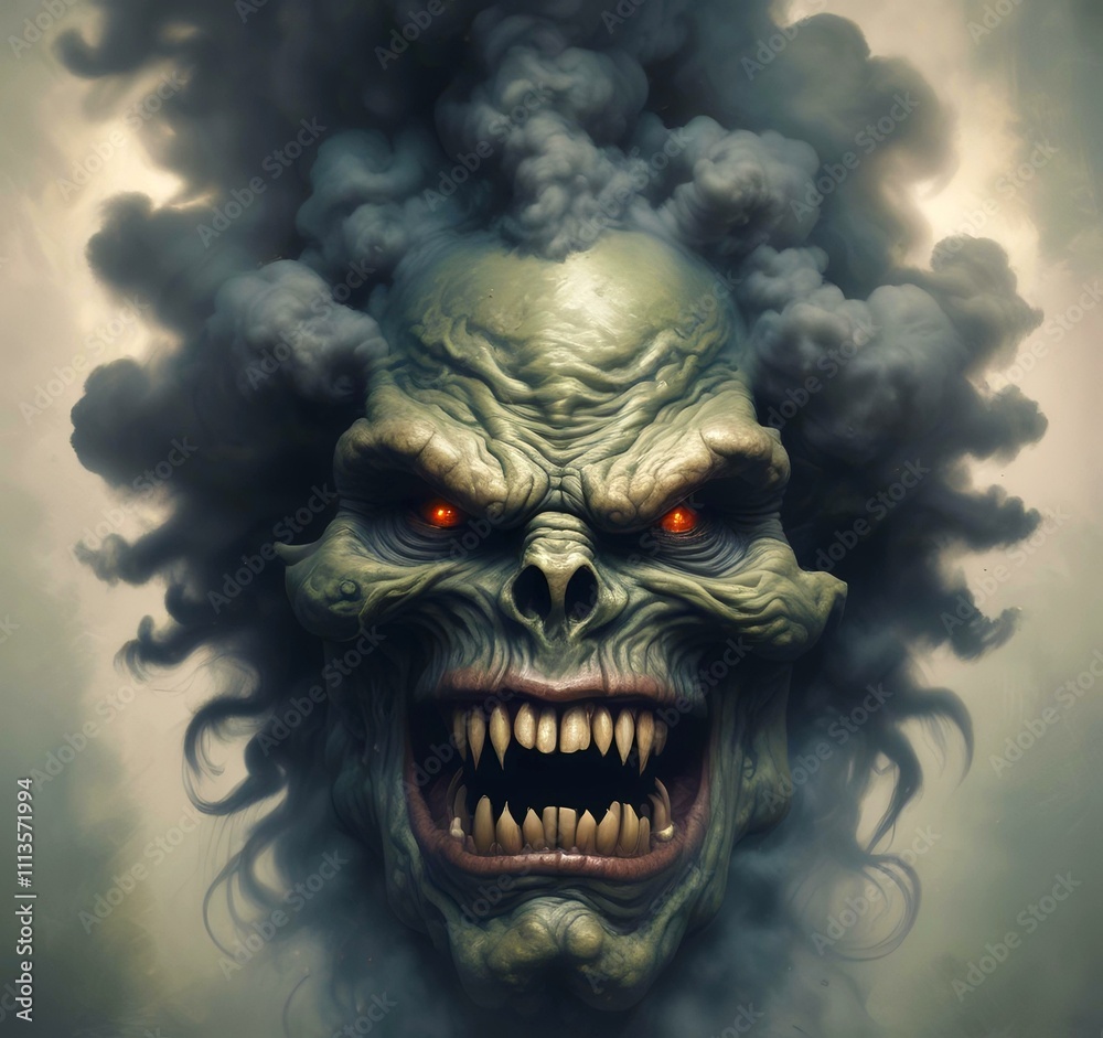 Illustration of devil spooky face in dramatic smoke. Illustration of devil spooky face in dramatic smoke.