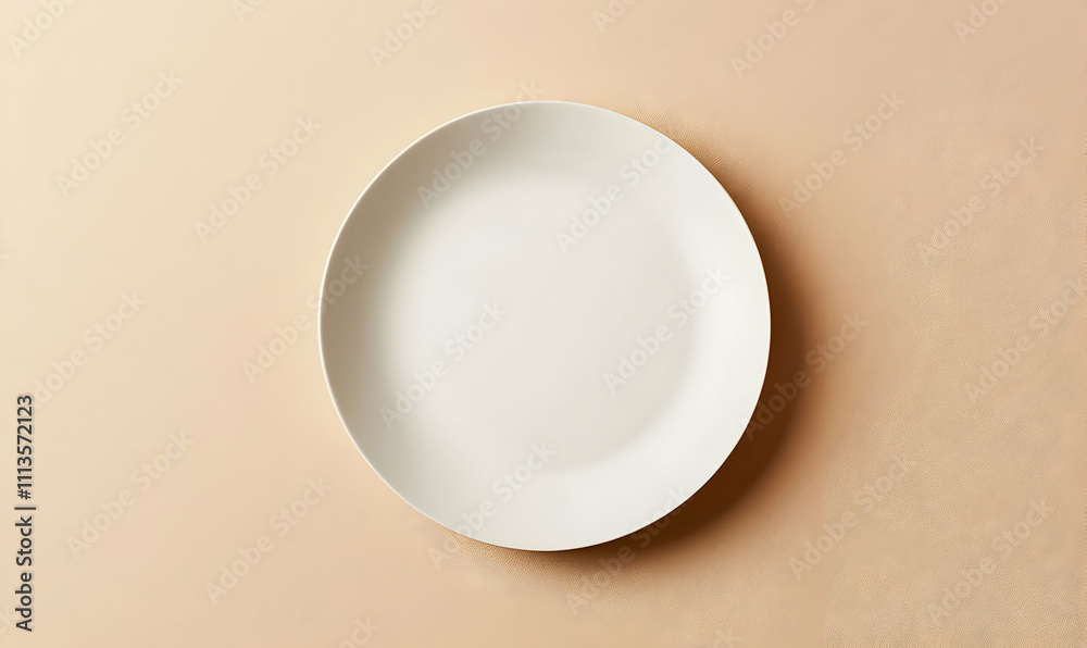 A simple white plate on a beige background, emphasizing minimalism and functionality. A simple white plate on a beige background, emphasizing minimalism and functionality.