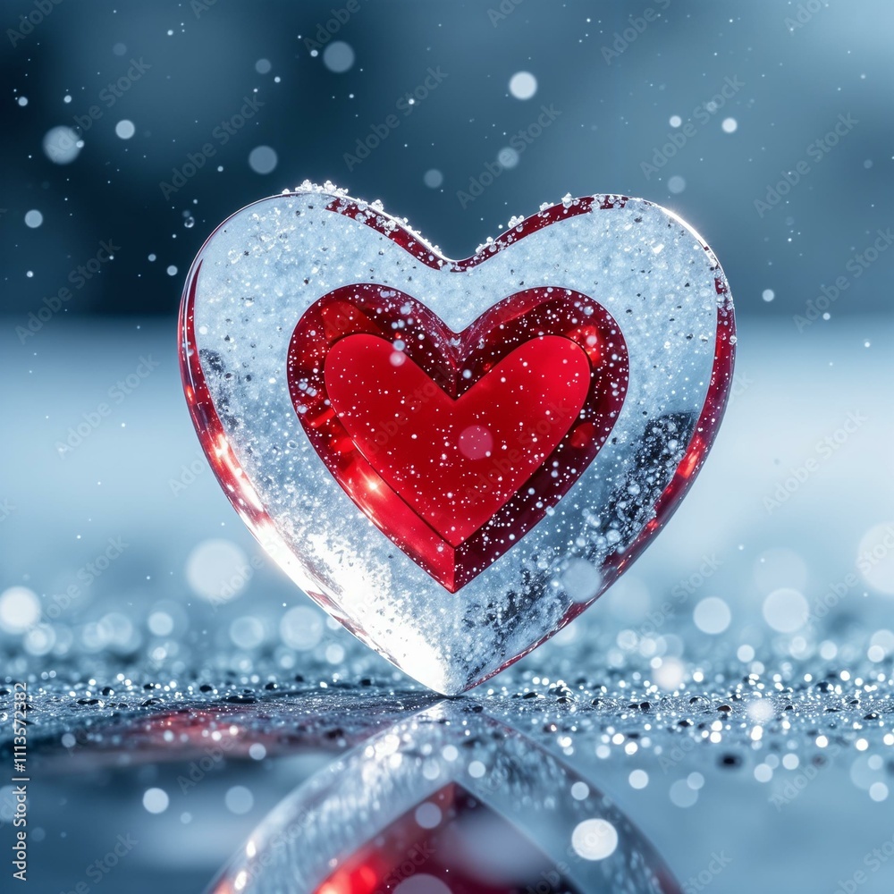 Valentine's Day greeting brochure cover template design. Frozen red Heart in the ice. Love concept in trendy Minimal style. Romantic wedding postcard for social media Valentine's Day greeting brochure cover template design. Frozen red Heart in the ice. Love concept in trendy Minimal style. Romantic wedding postcard for social media