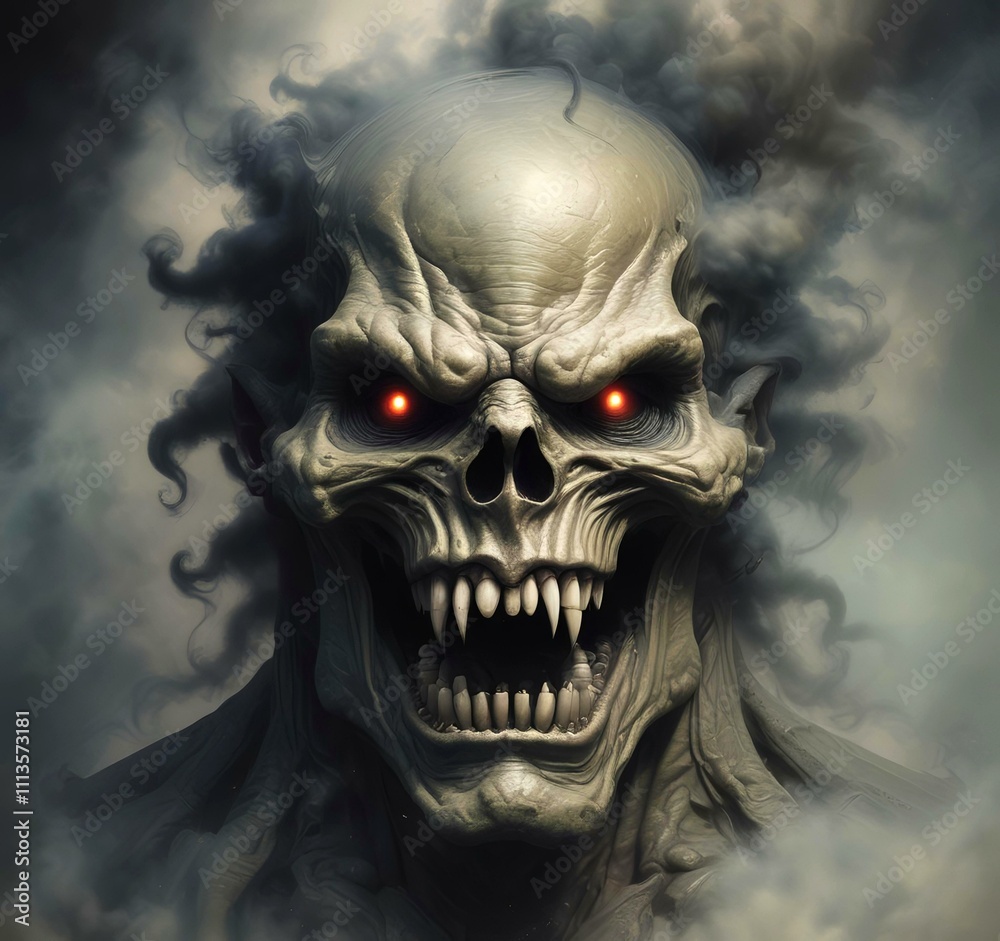 Illustration of devil spooky face in dramatic smoke. Illustration of devil spooky face in dramatic smoke.