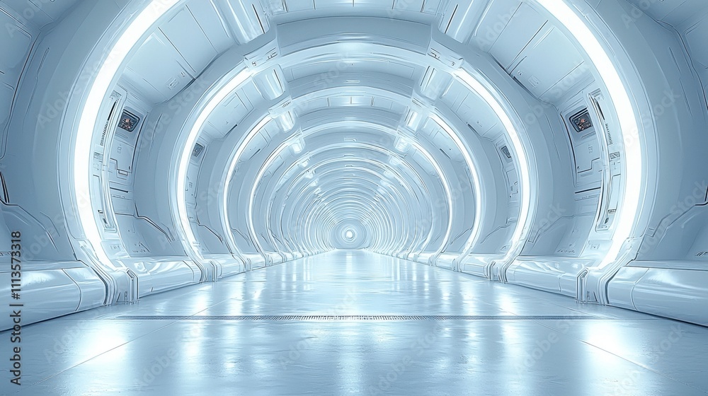 Futuristic Luminous Corridor with Symmetrical Architectural Design Futuristic Luminous Corridor with Symmetrical Architectural Design