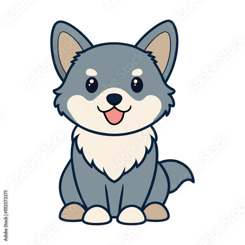 Playful Baby Swedish Vallhund Puppy Sitting Illustration Vector