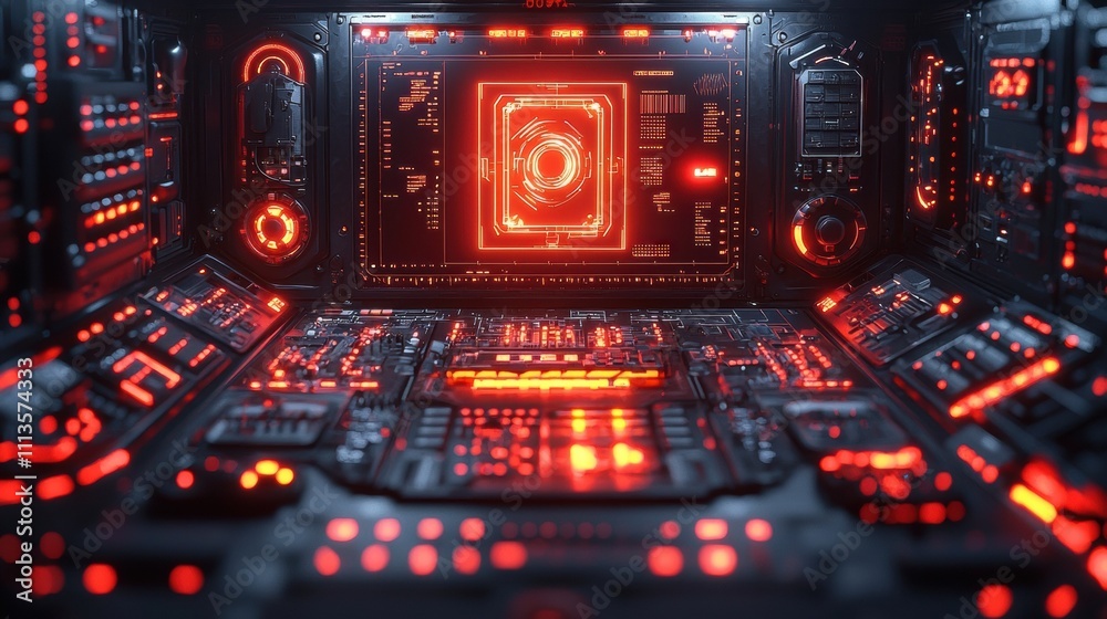 Futuristic Sci Fi Digital Interface with Neon Lighting Elements Futuristic Sci Fi Digital Interface with Neon Lighting Elements