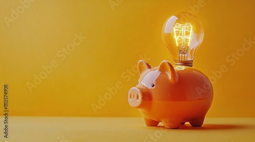 Piggy bank with light bulb representing savings and innovation in finance