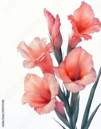 Beautiful pastel gladiolus flowers arranged elegantly against a light background