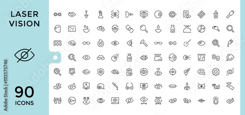 Laser Vision line web icon set. Contains related to team, star, food, group, ophthalmologist, bitcoin pay and more. Collection for mobile and web apps. Editable stroke. Vector illustration.