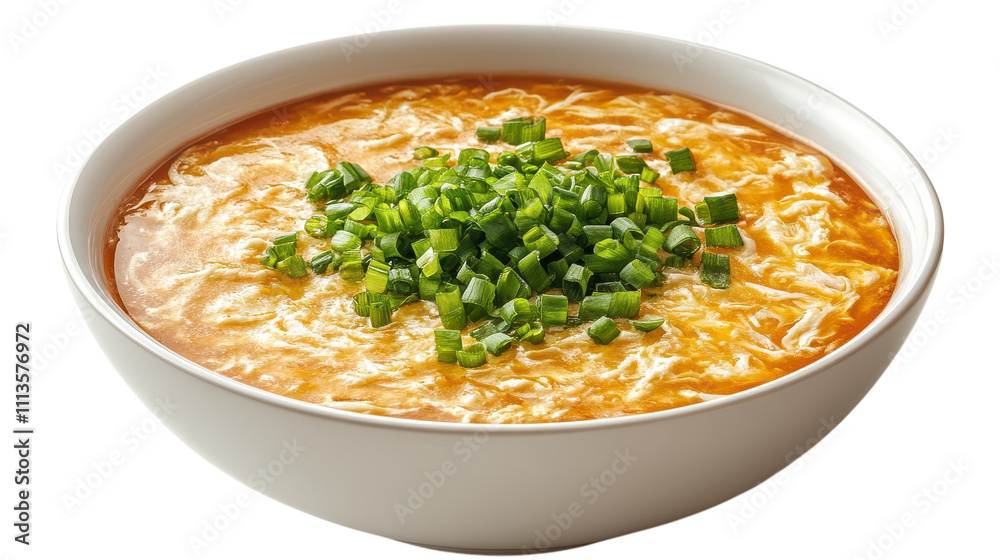 A steaming bowl of egg drop soup sits invitingly, with vibrant green onions sprinkled on top. Warm hues of broth create a comforting atmosphere, perfect for savoring A steaming bowl of egg drop soup sits invitingly, with vibrant green onions sprinkled on top. Warm hues of broth create a comforting atmosphere, perfect for savoring