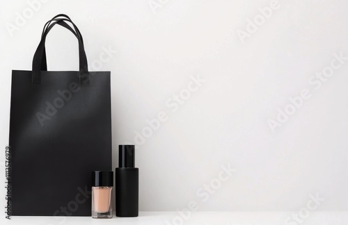Elegant arrangement of cosmetics and flowers on a white surface