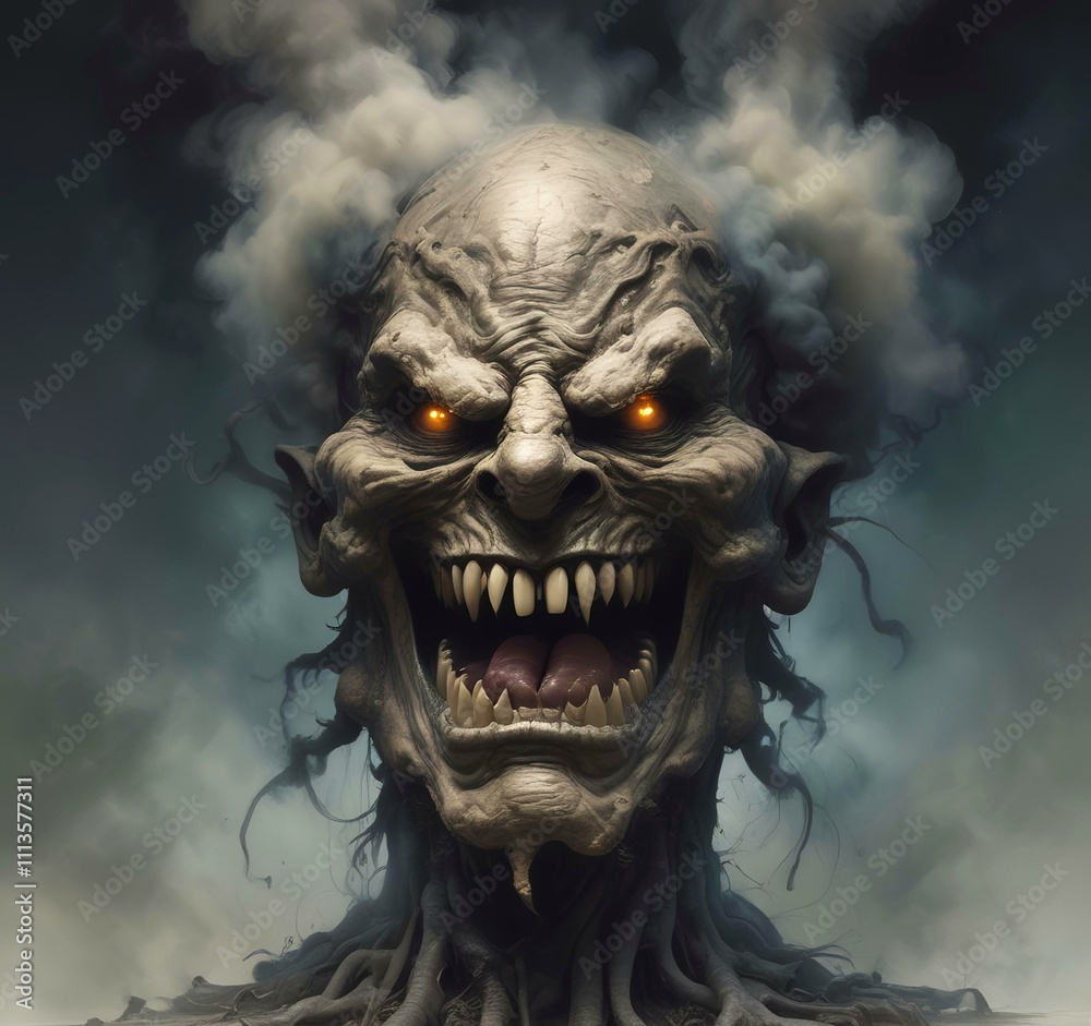 Illustration of devil spooky face in dramatic smoke. Illustration of devil spooky face in dramatic smoke.