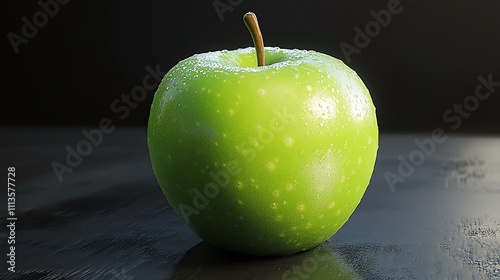 A crisp green apple with a shiny surface, its vibrant color standing out against a black background, Generative AI