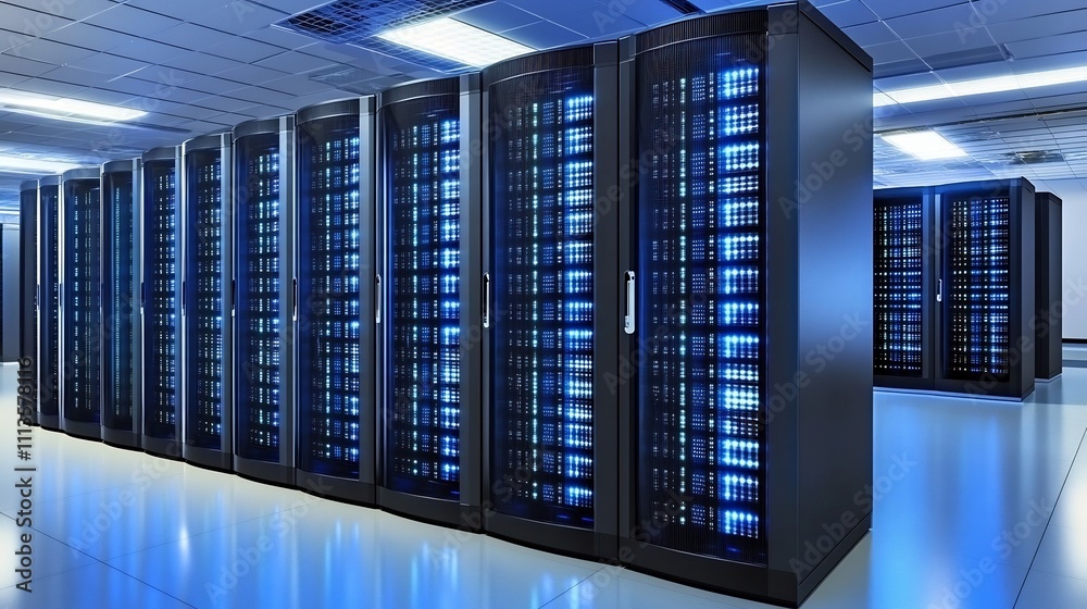 Rows of Powerful Servers Powering a Modern Data Center for Digital Infrastructure Rows of Powerful Servers Powering a Modern Data Center for Digital Infrastructure