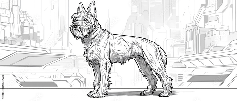 Naklejka premium Alert Glen Of Imaal Terrier Dog Standing Guard in the Field