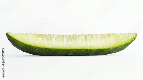 A crisp, freshly cut cucumber slice, isolated on a white background, Generative AI