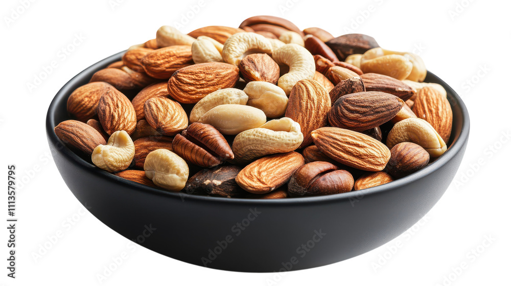A variety of nuts including almonds, cashews, and walnuts are beautifully arranged in a sleek black bowl. This delightful mix creates a perfect snack for a relaxing afternoon A variety of nuts including almonds, cashews, and walnuts are beautifully arranged in a sleek black bowl. This delightful mix creates a perfect snack for a relaxing afternoon