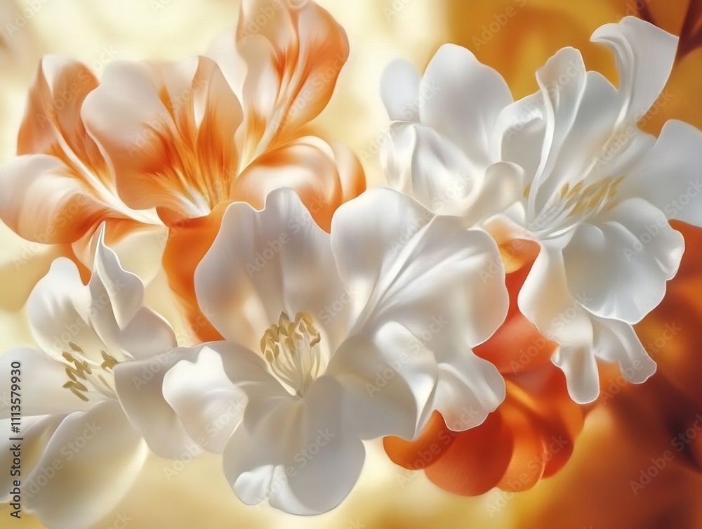 Blooming White and Orange Flowers in Soft Elegant Floral Arrangement Blooming White and Orange Flowers in Soft Elegant Floral Arrangement