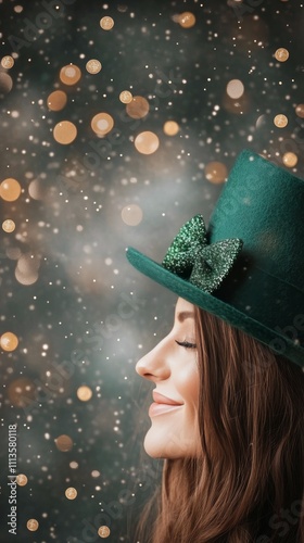 Green top hat and gold coins on a wooden surface for a festive celebration