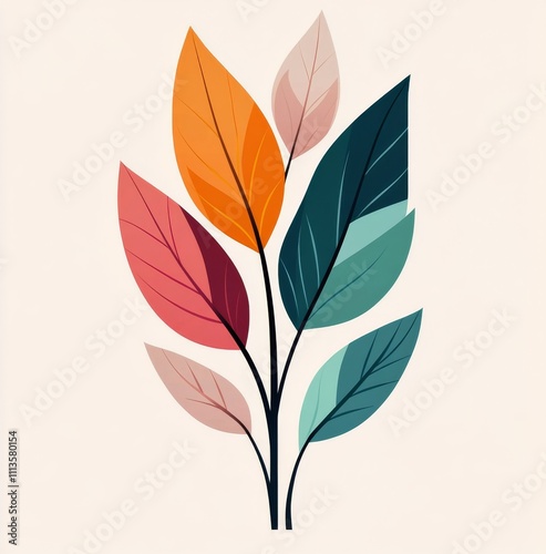 Vibrant leaves in various colors arranged artistically on a light background