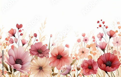 Colorful flowers bloom in shades of pink, creating a vibrant floral arrangement
