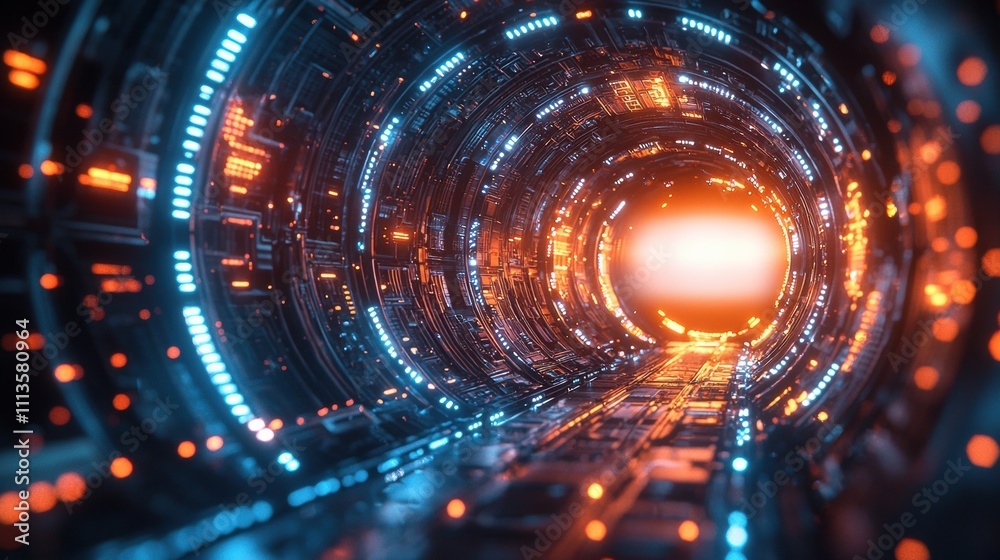 Mesmerizing Futuristic Tunnel of Glowing Lights and Surreal Geometry Mesmerizing Futuristic Tunnel of Glowing Lights and Surreal Geometry