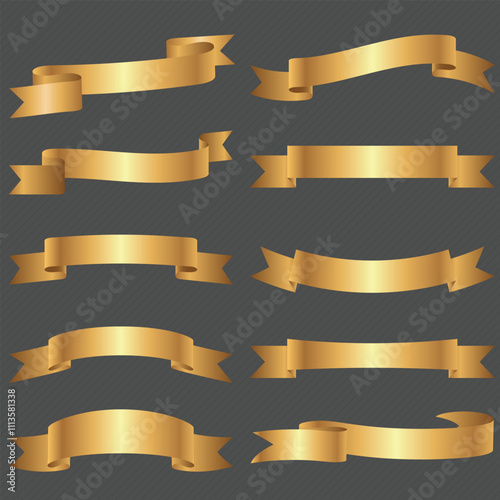 ​Set of gold ribbons banner luxury vector