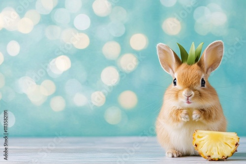 Pineapple with cut slice on colorful pastel background in studio setting