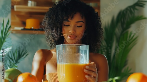 Preparing fresh juice in a cozy kitchen filled with vibrant fruits